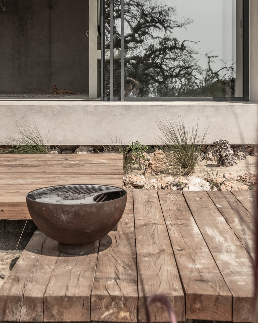 Fire bowl on oak sleeper deck